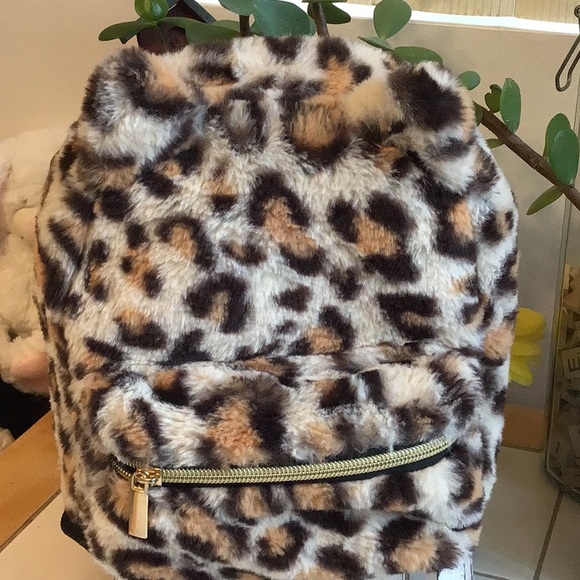 ‘Claire’s’ Faux Fur Leopard Mini Backpack w/Ears (#4) - Picture 2 of 8